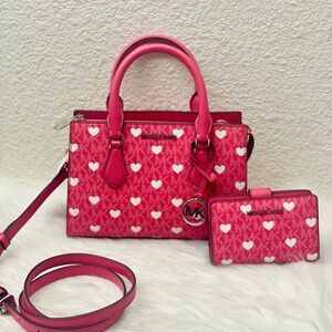 Bundle Set Michael Kors Sheila Embellished Satchel Bag & BI-FOLD Wallet HIBISCUS